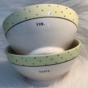 NWOT 💚Set of 2 💛Rae Dunn YUM & TASTE  Polka Dot Bowls